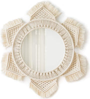 Boho Macrame Sunburst Wall Mirror – Round Cotton Hanging Decor