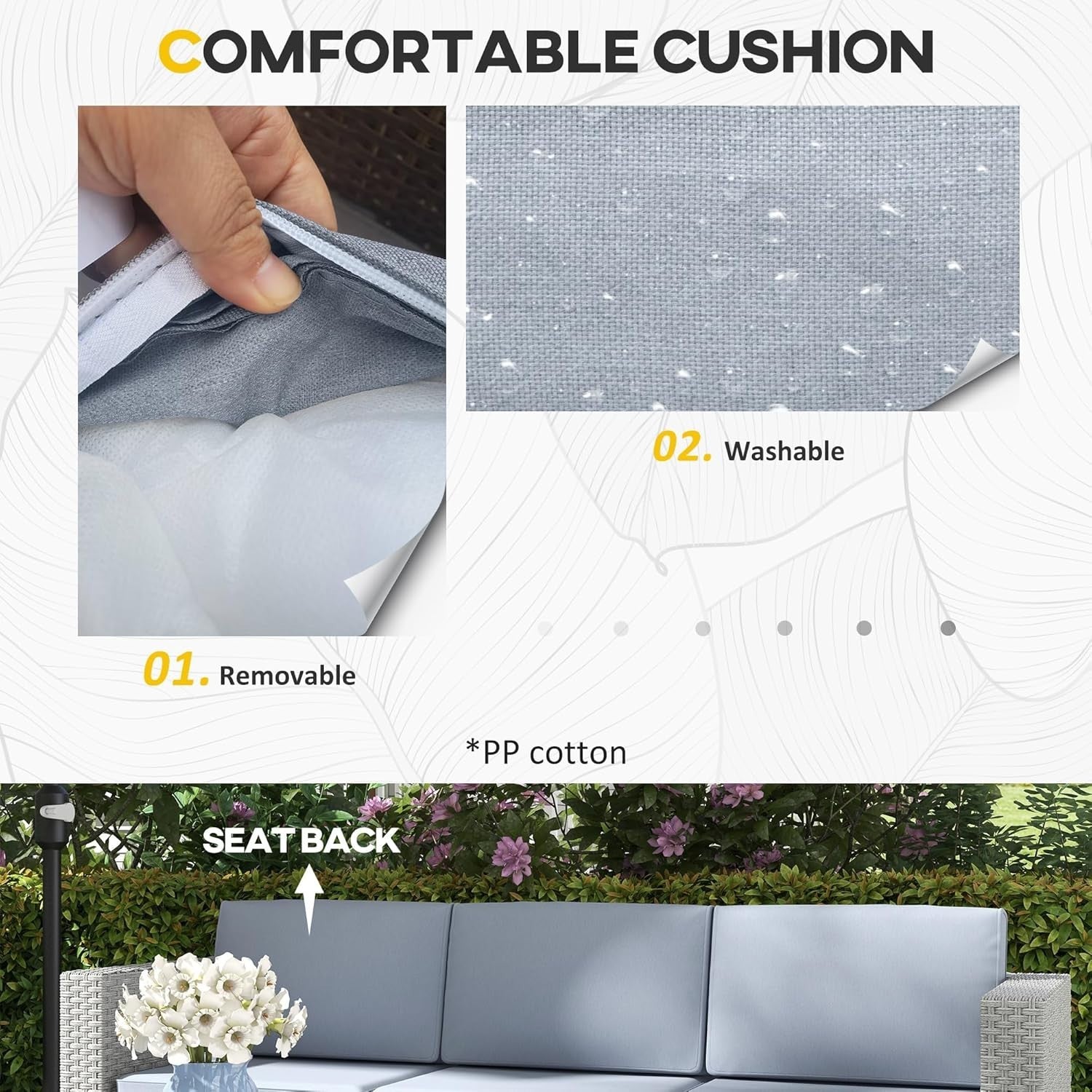 5-Piece Grey Rattan Garden Sofa Set with Cushions & Glass Coffee Table