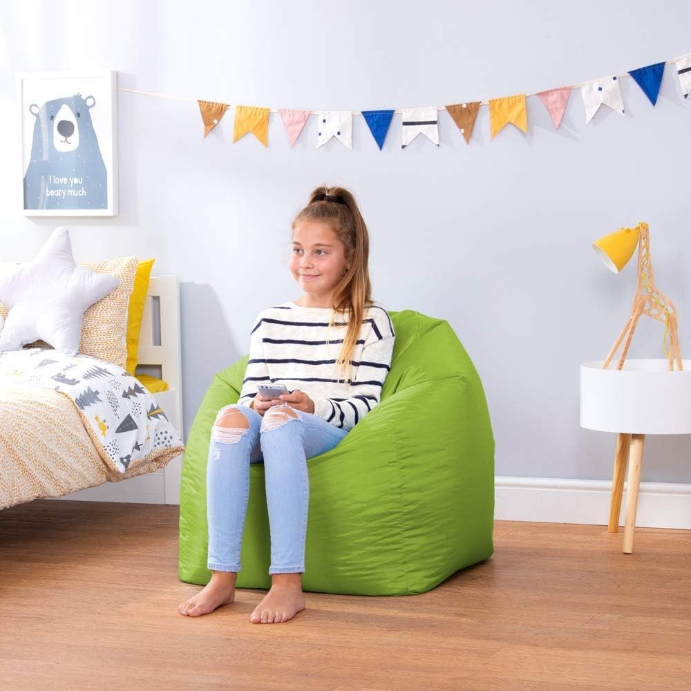 Kids Waterproof Bean Bag Chair Indoor Outdoor Seat w/Back – Lime Green