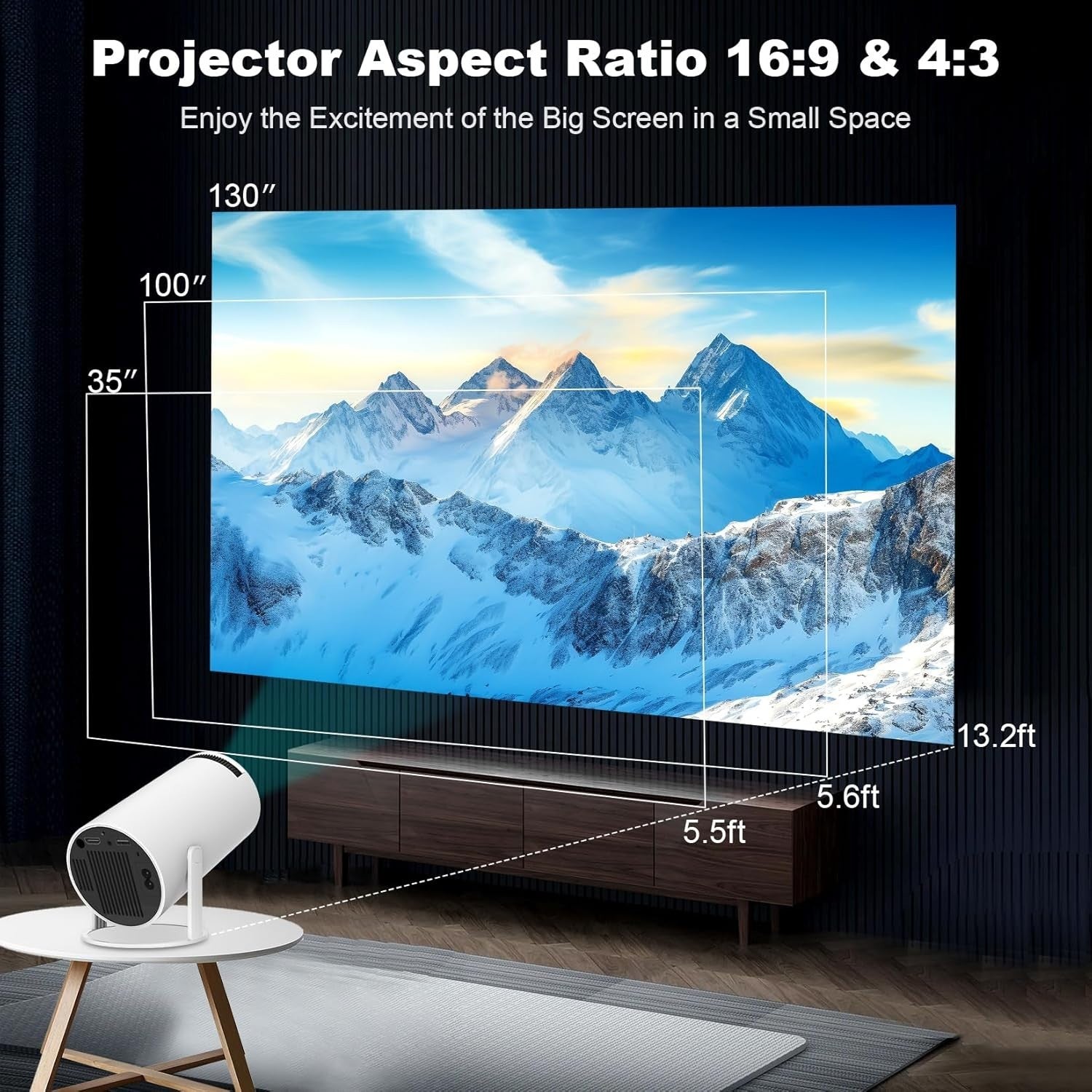 4K Mini Smart Projector Android WiFi 6 Bluetooth 180° Portable