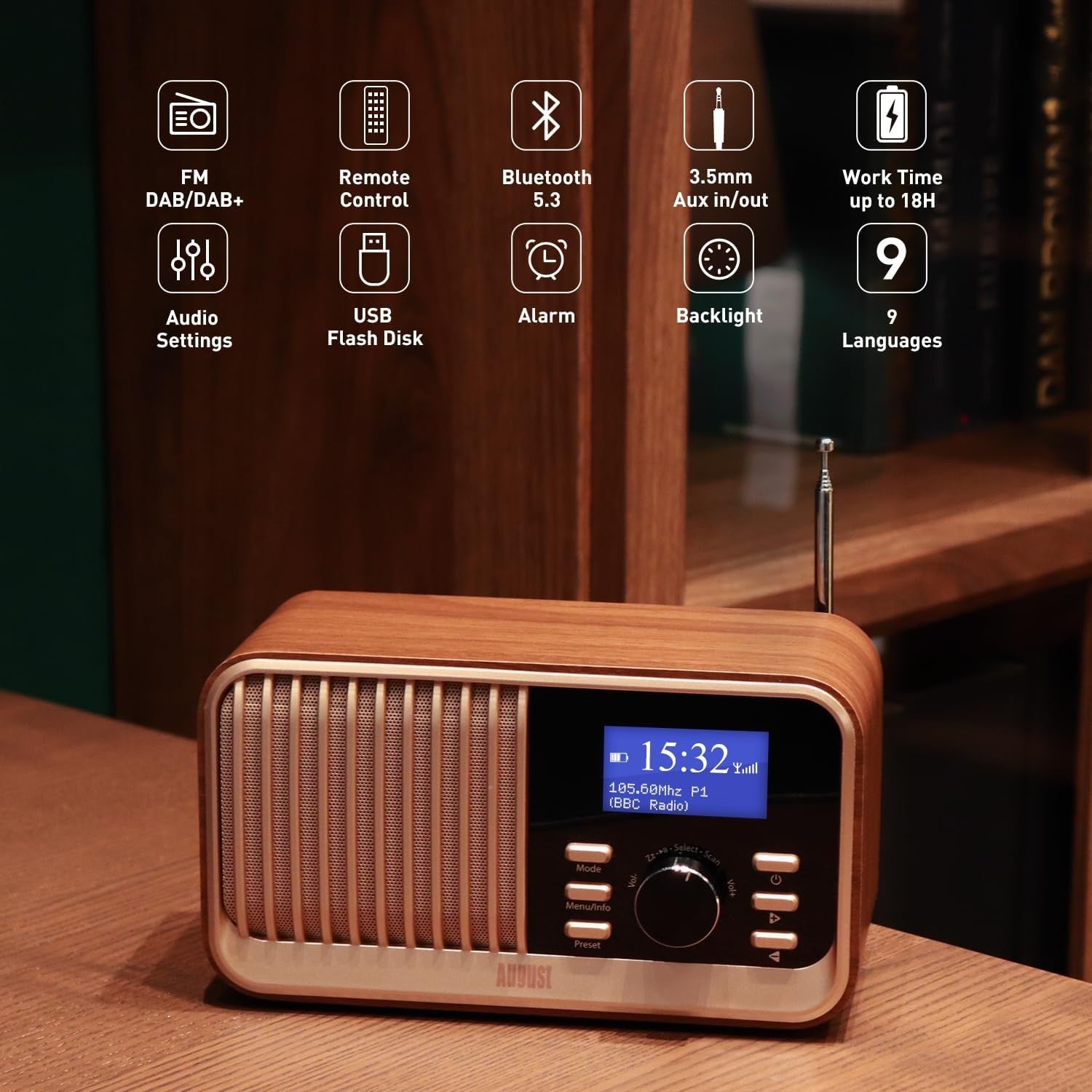 DAB DAB+ FM Radio Bluetooth Rechargeable Dual Alarm Remote USB AUX