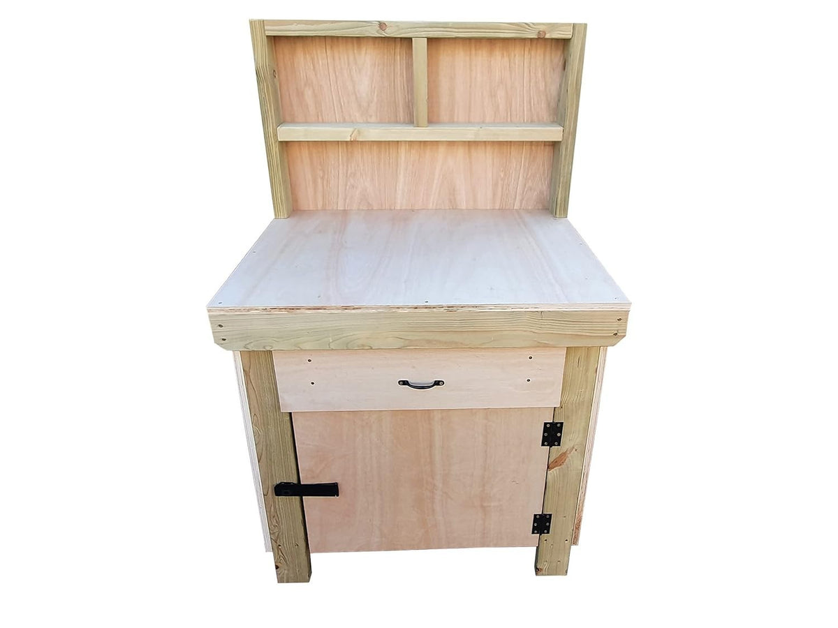 3ft Wooden Workbench with Drawer, Lockable Cupboard & Back Panel – 18mm MDF Top