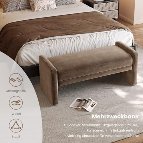 Brown Upholstered Ottoman Bench with Hidden Storage – 118cm Modern Seater
