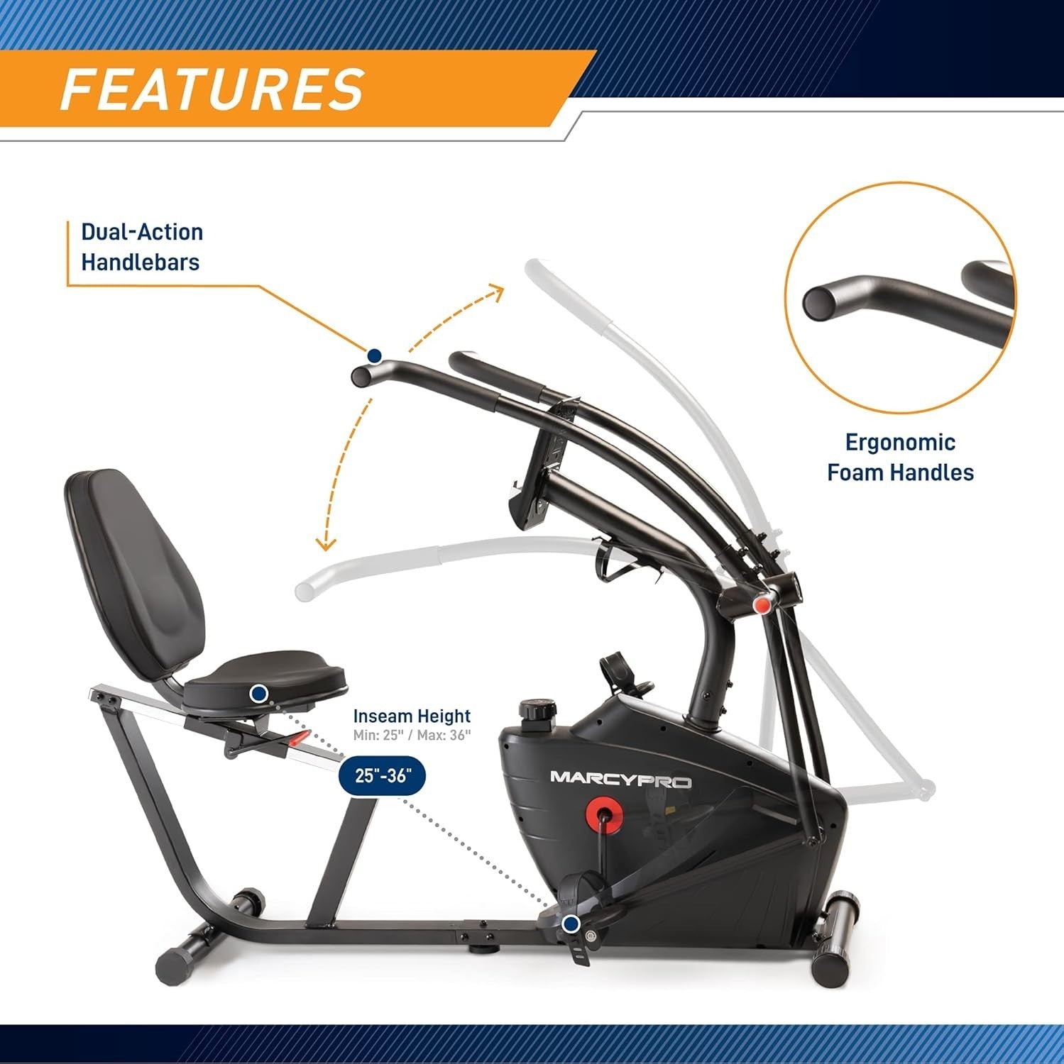Recumbent Exercise Bike Magnetic Dual Action Arms LCD Adjustable Seat Home Gym