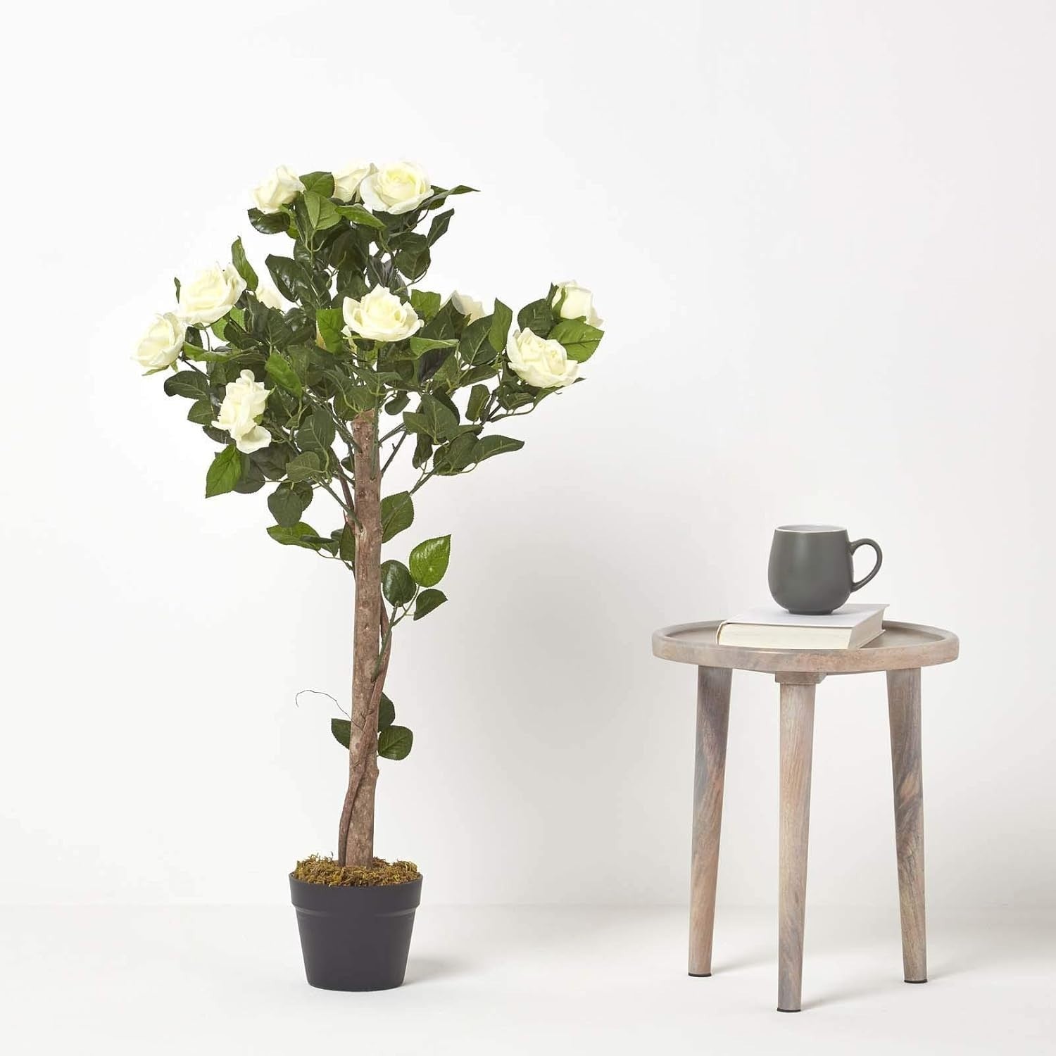 3ft White Artificial Rose Tree Realistic Petals Leaves Indoor Wedding Decoration