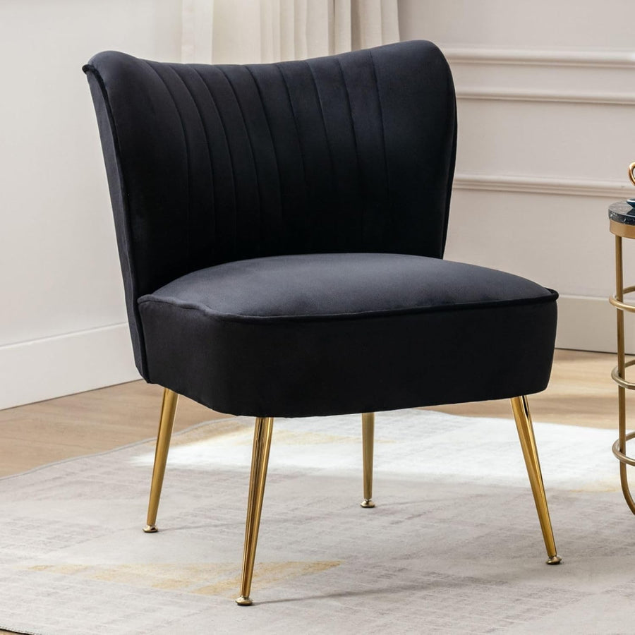 Black Velvet Accent Tub Chair Gold Legs Modern Armchair