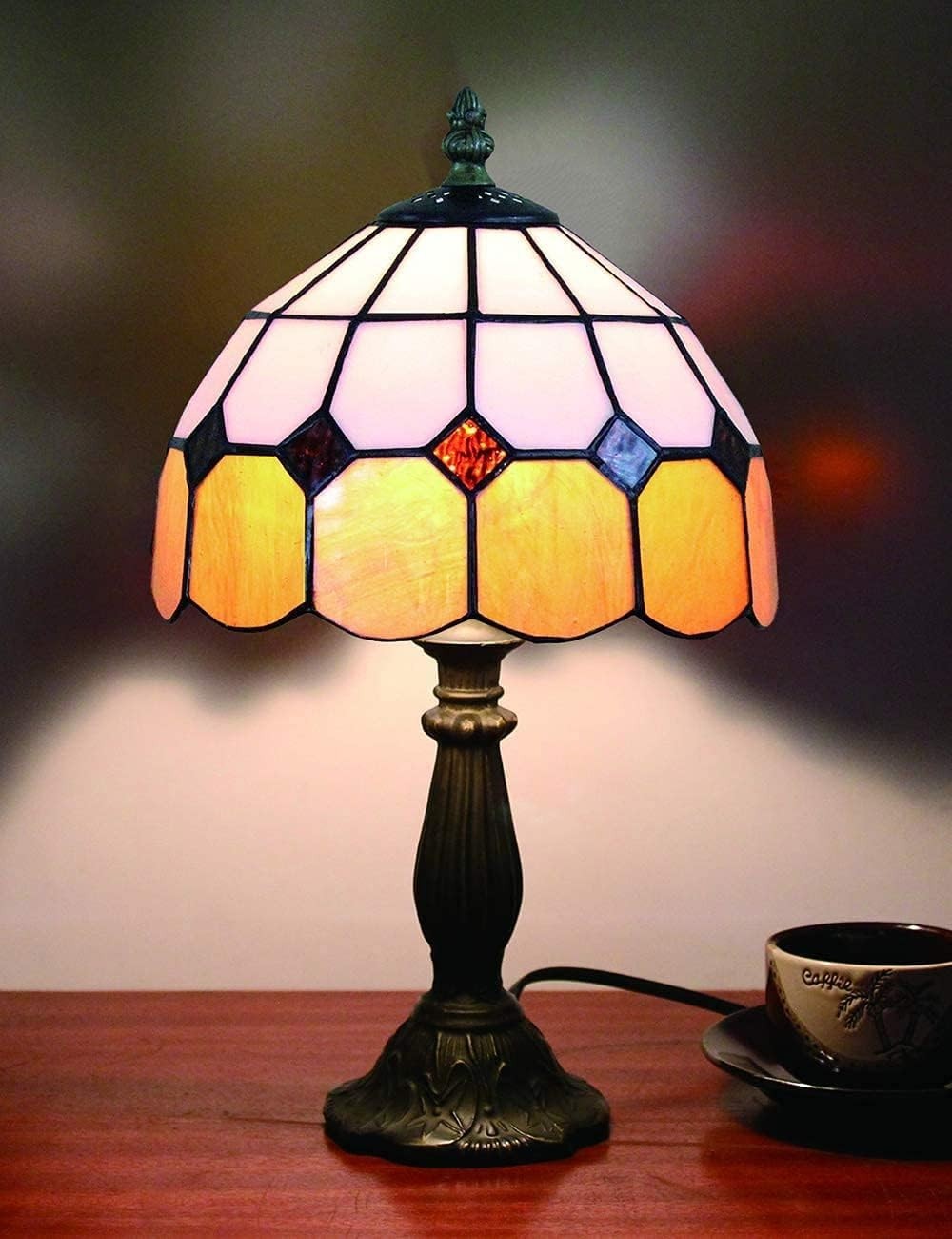 8" Tiffany Style Stained Glass Table Lamp Bedside Night Light with Bulb