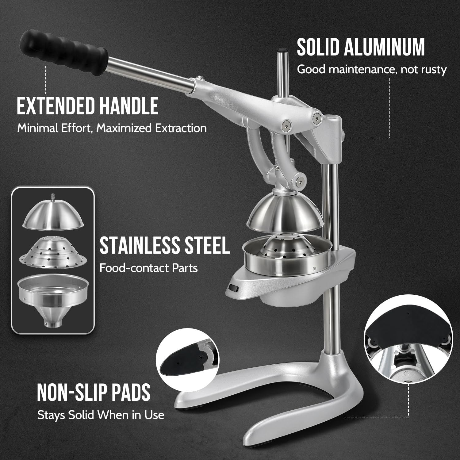 Manual Citrus Juicer Heavy Duty Stainless Steel Max Juice Press