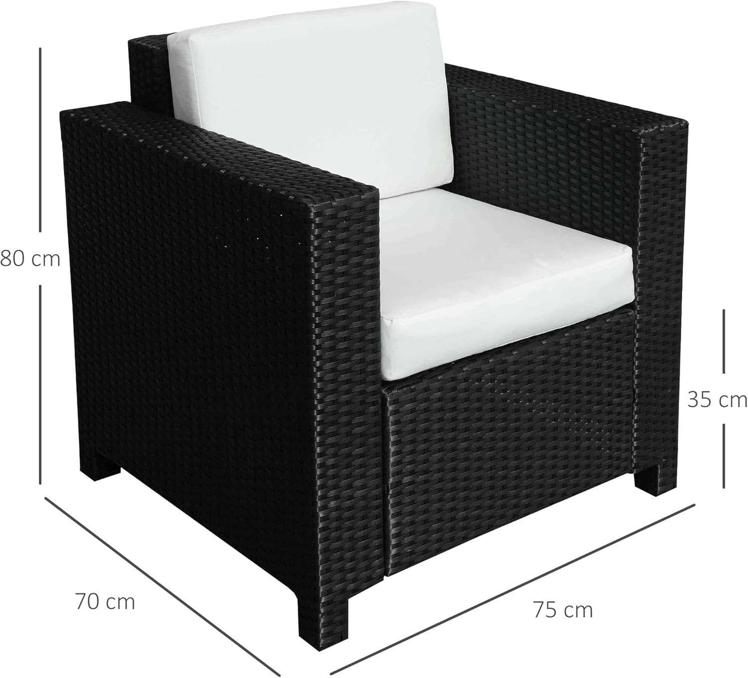 Rattan Garden Armchair with Cushion Black Outdoor Patio Lounge Single Seater