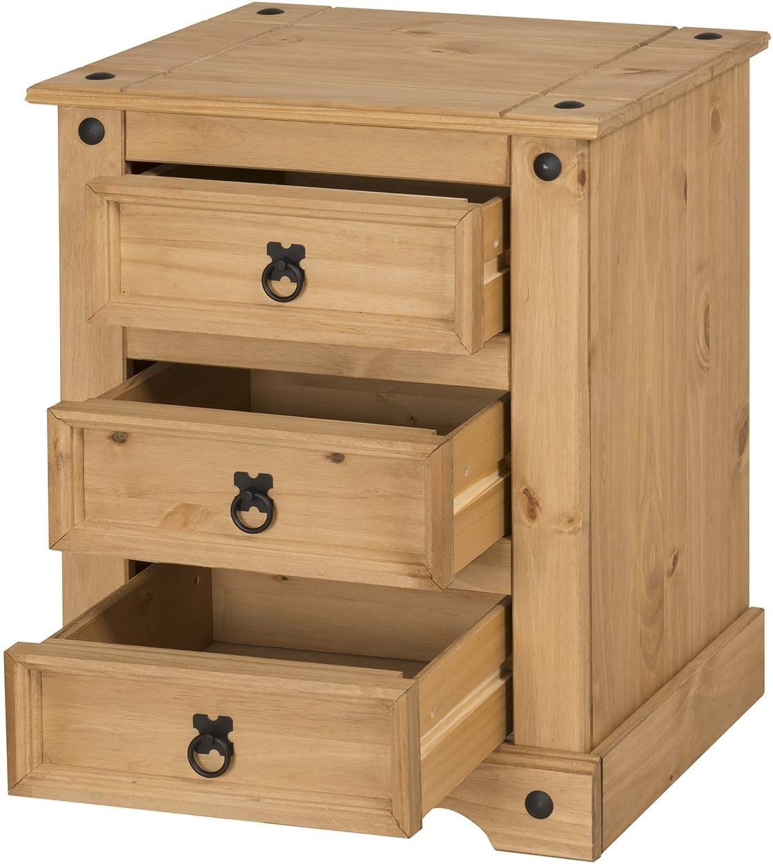 Rustic Pine 3 Drawer Bedside Table | Solid Wood Nightstand | Antique
