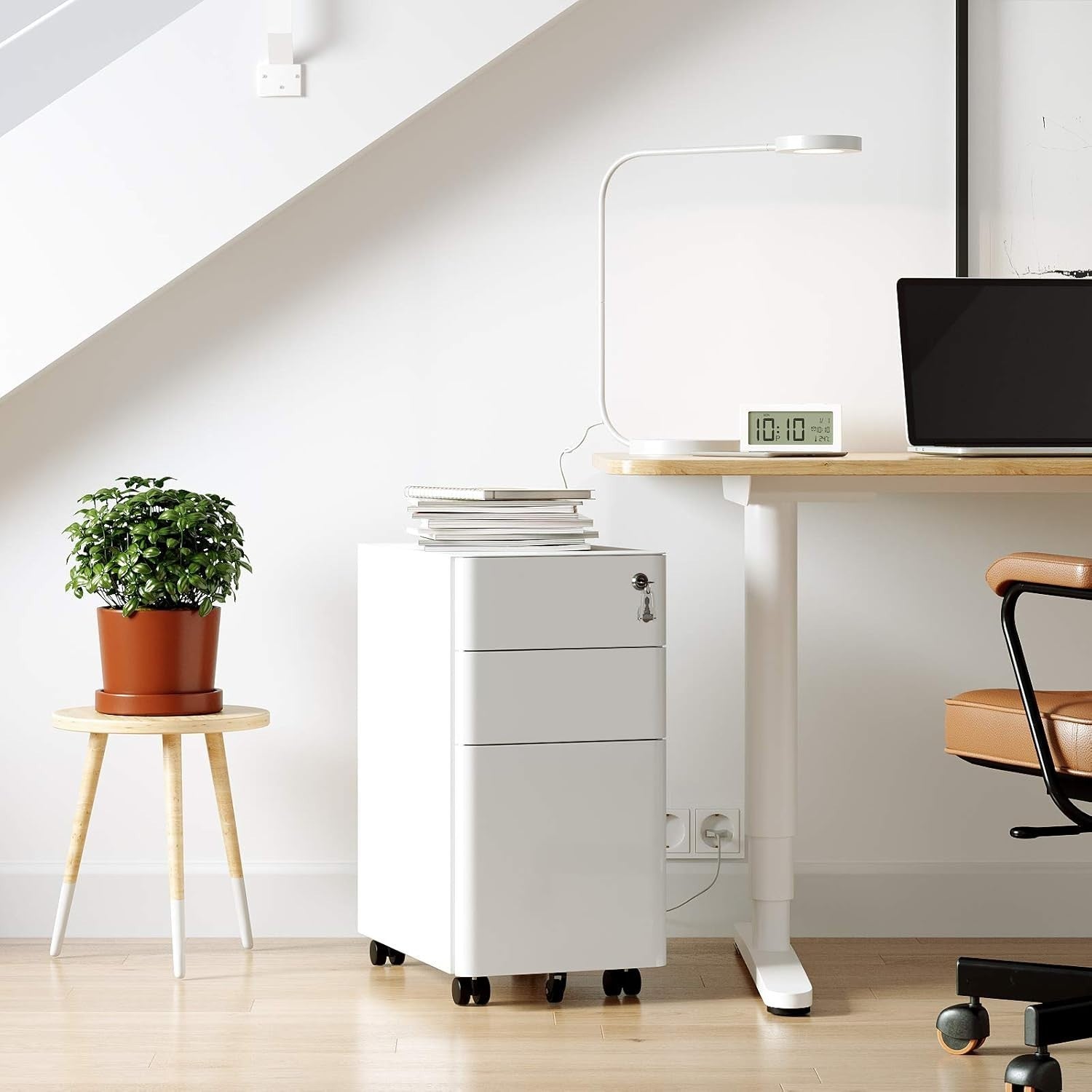 Mobile Lockable File Cabinet on Wheels with 3 Drawers & Secure Lock