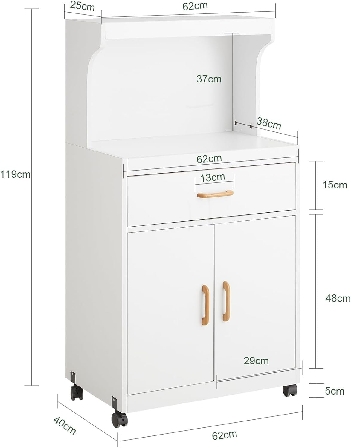 Kitchen Trolley Cabinet on Wheels with Drawer Cupboard Microwave Stand White