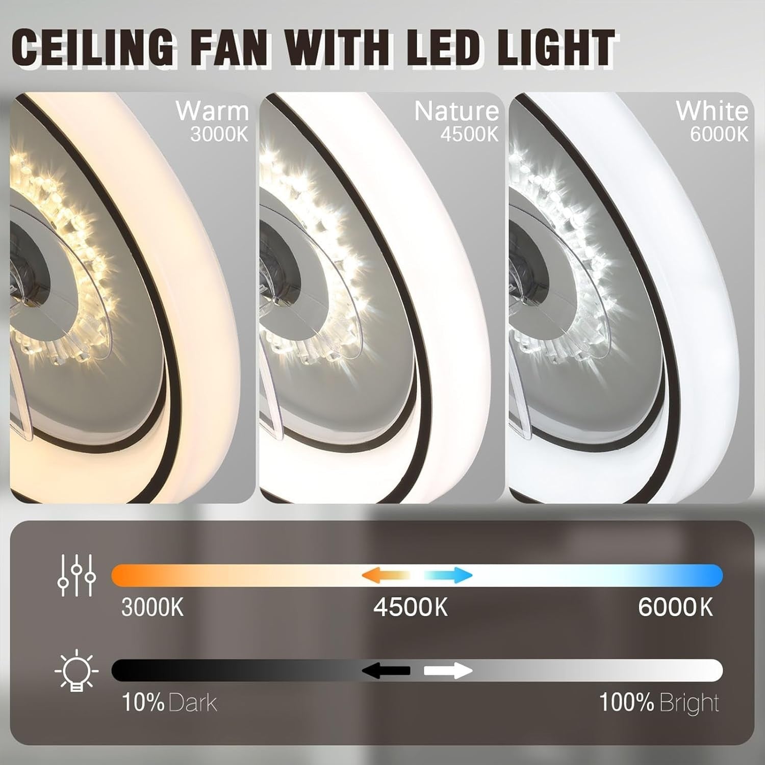 Jenvkoil 11"" Modern Ceiling Fan with LED Light, Remote & App, 6-Speed