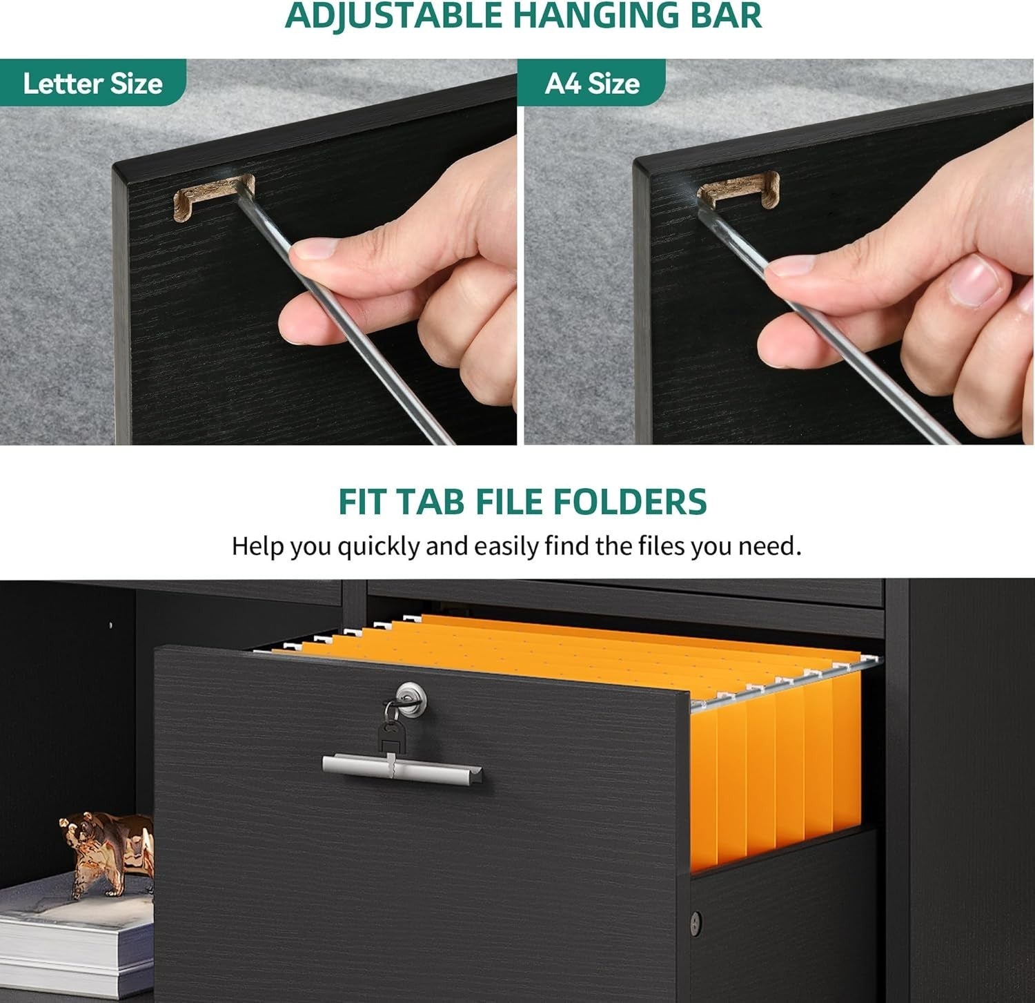 Black Rolling File Cabinet 80x40x65cm 3 Drawer Printer Stand
