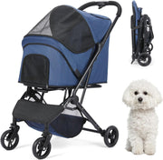 Pet Stroller 4 Wheel Folding Travel Pushchair Small Medium Dogs Navy