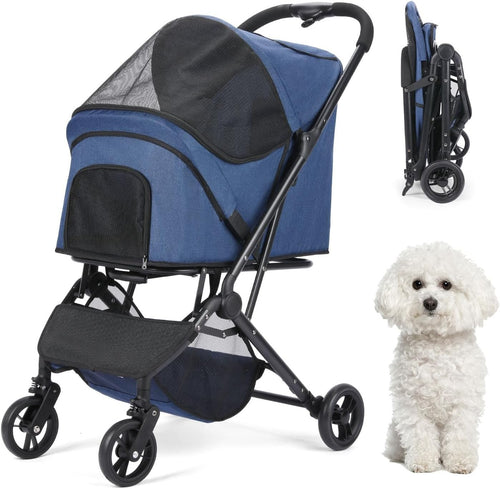 Pet Stroller 4 Wheel Folding Travel Pushchair Small Medium Dogs Navy
