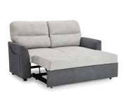 2 Seater Grey Sofa Bed Clic Clac Pull Out with Storage Pockets Fabric Seat