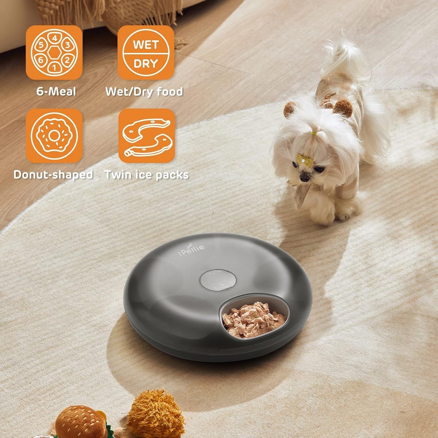 Automatic Pet Feeder 6 Meal Cordless Wet Dry Food Timer Ice Pack Tray
