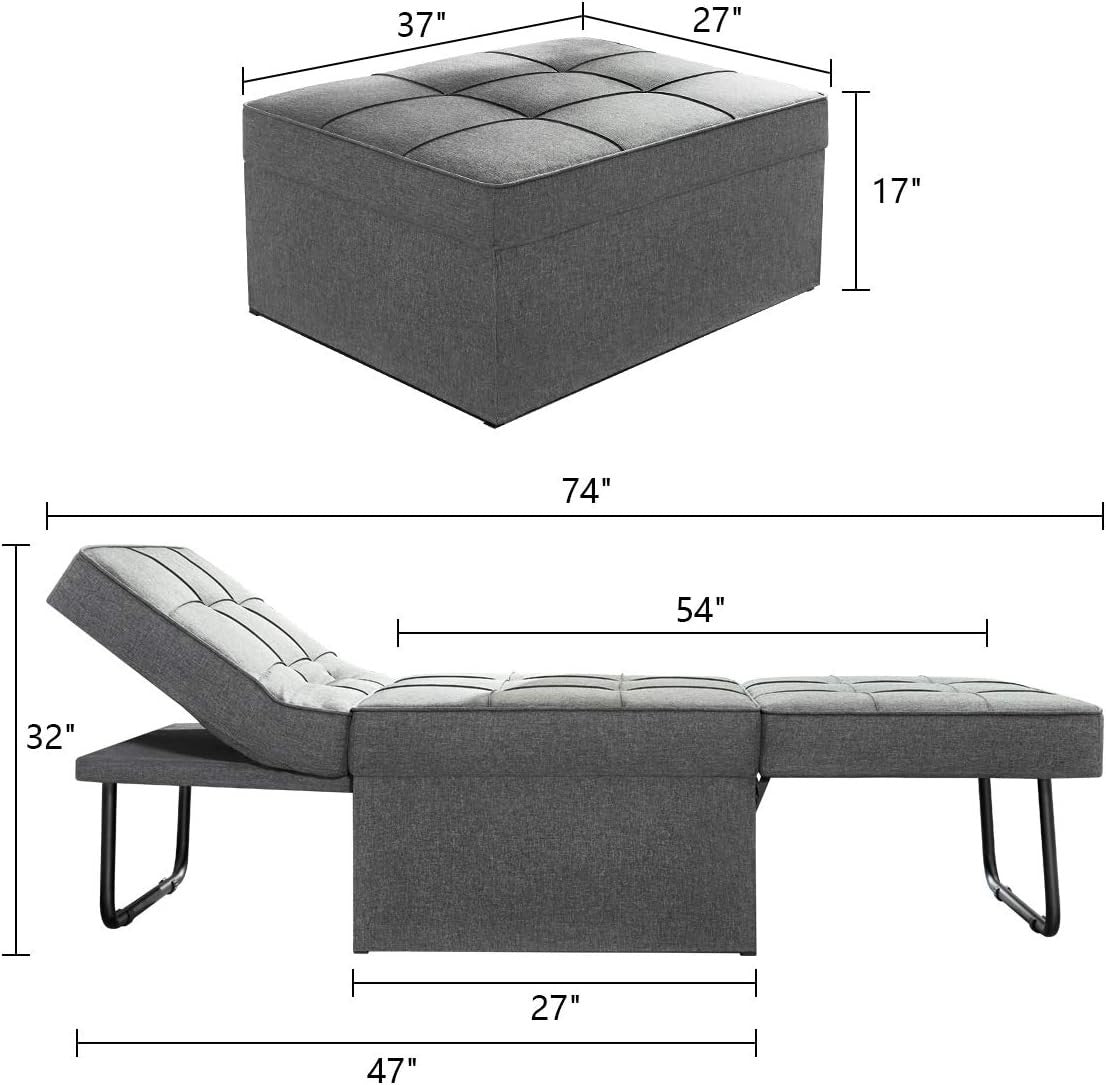 4-in-1 Sofa Bed Chair Single Sleeper Guest Bed Recliner for Small Spaces