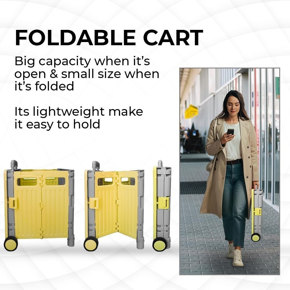 50L Foldable Shopping Trolley Cart with 2 Wheels & Telescopic Handle Yellow