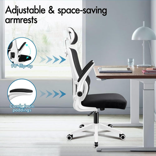 Ergonomic Office Chair Mesh Back High-Back Computer Desk Flip-Up Arms Black