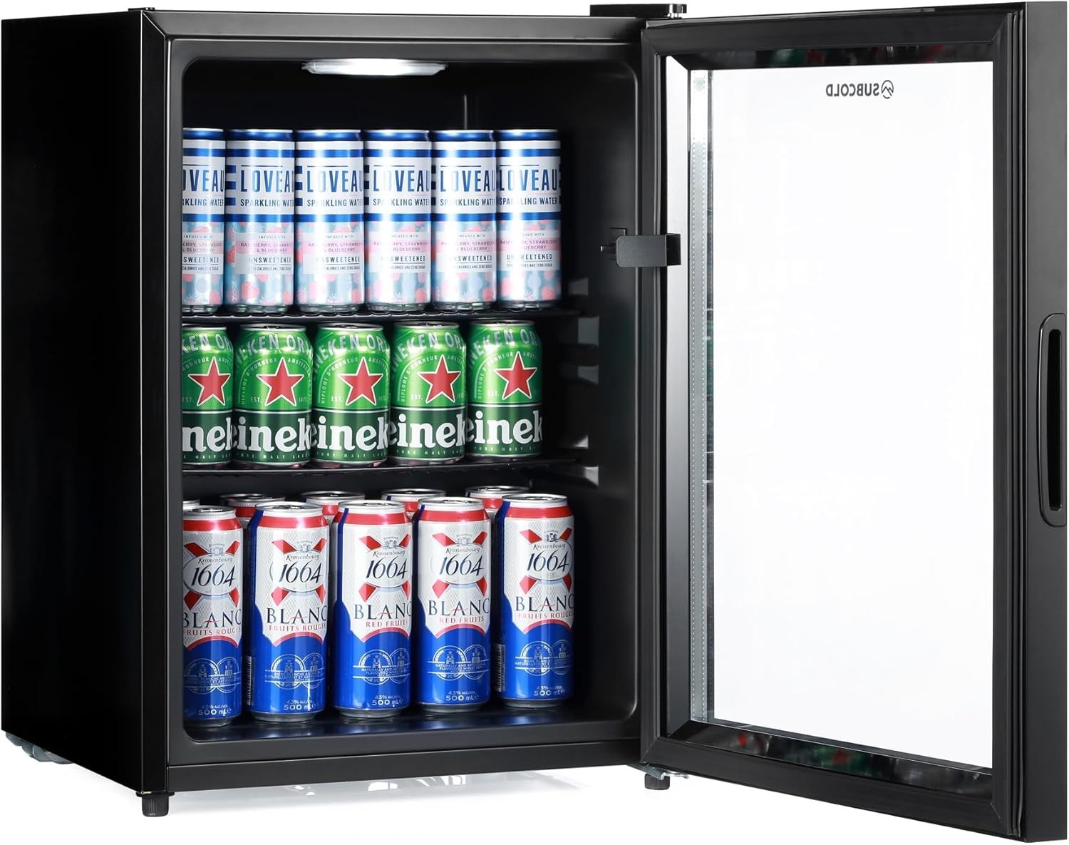54L Mini Fridge Beer & Drink Cooler LED Glass Door Black Countertop