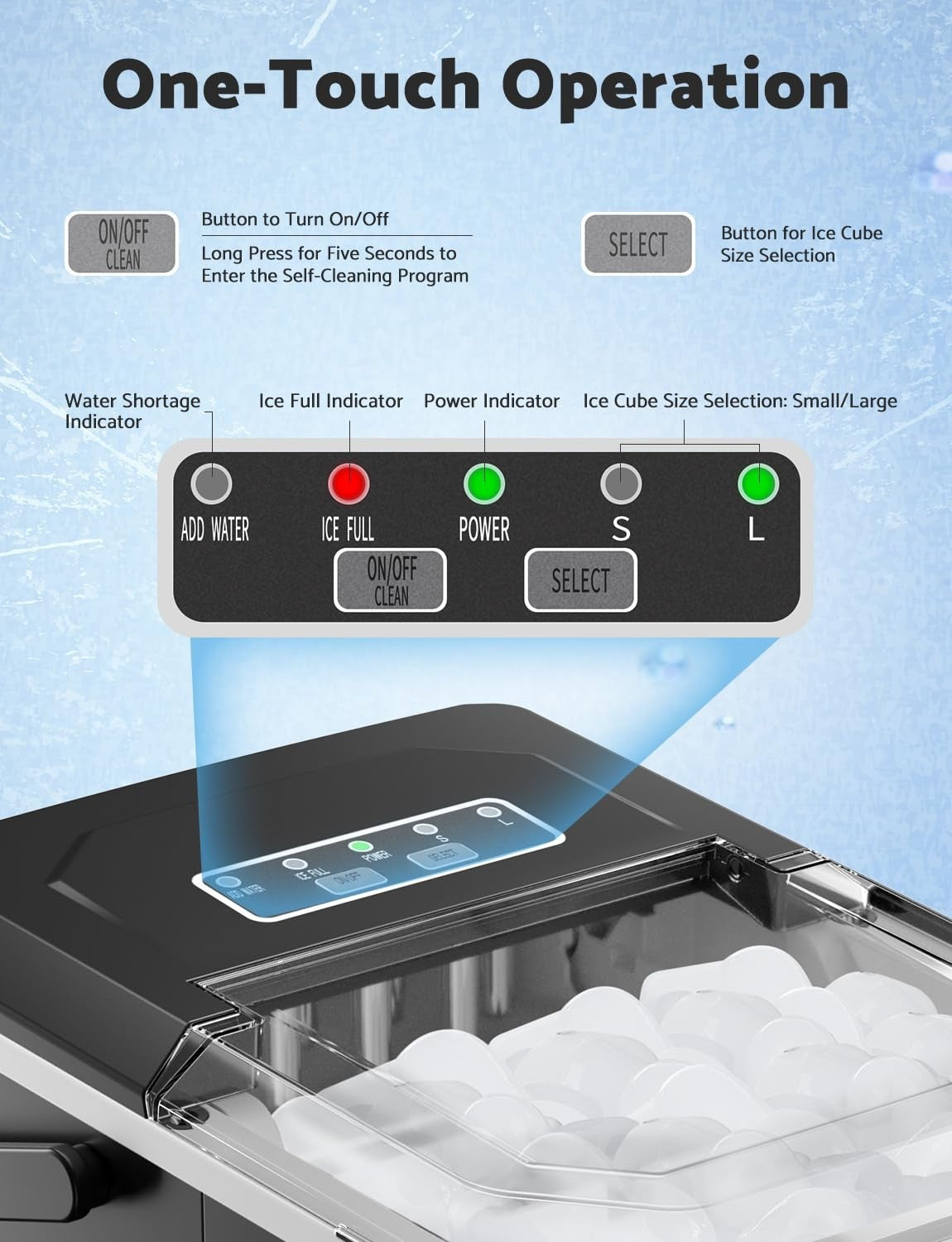Compact Countertop Ice Maker 12Kg/24h, 9 Cubes Ready in 6 Mins, Portable