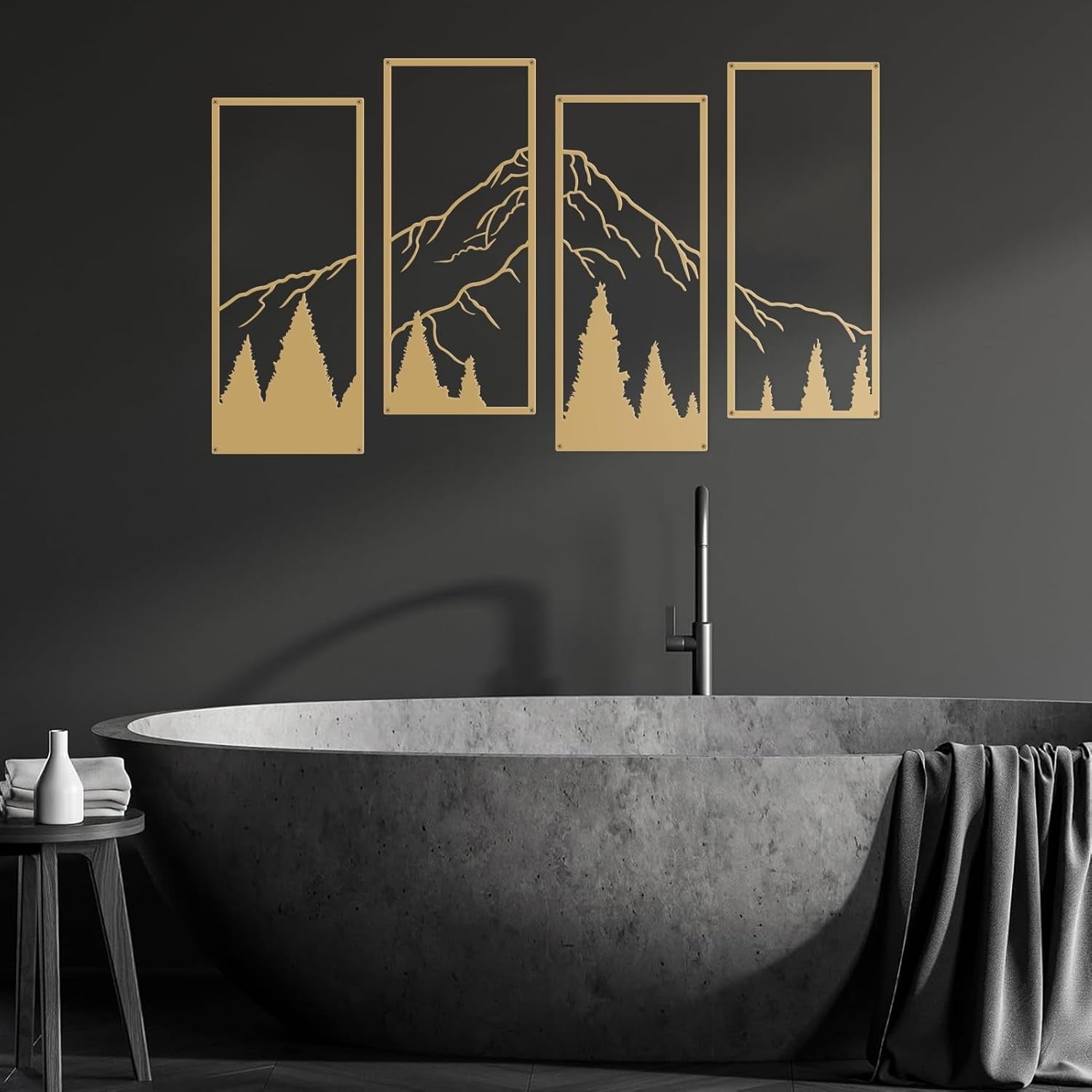 4pc Metal Mountain Wall Art Gold Forest Large Decor