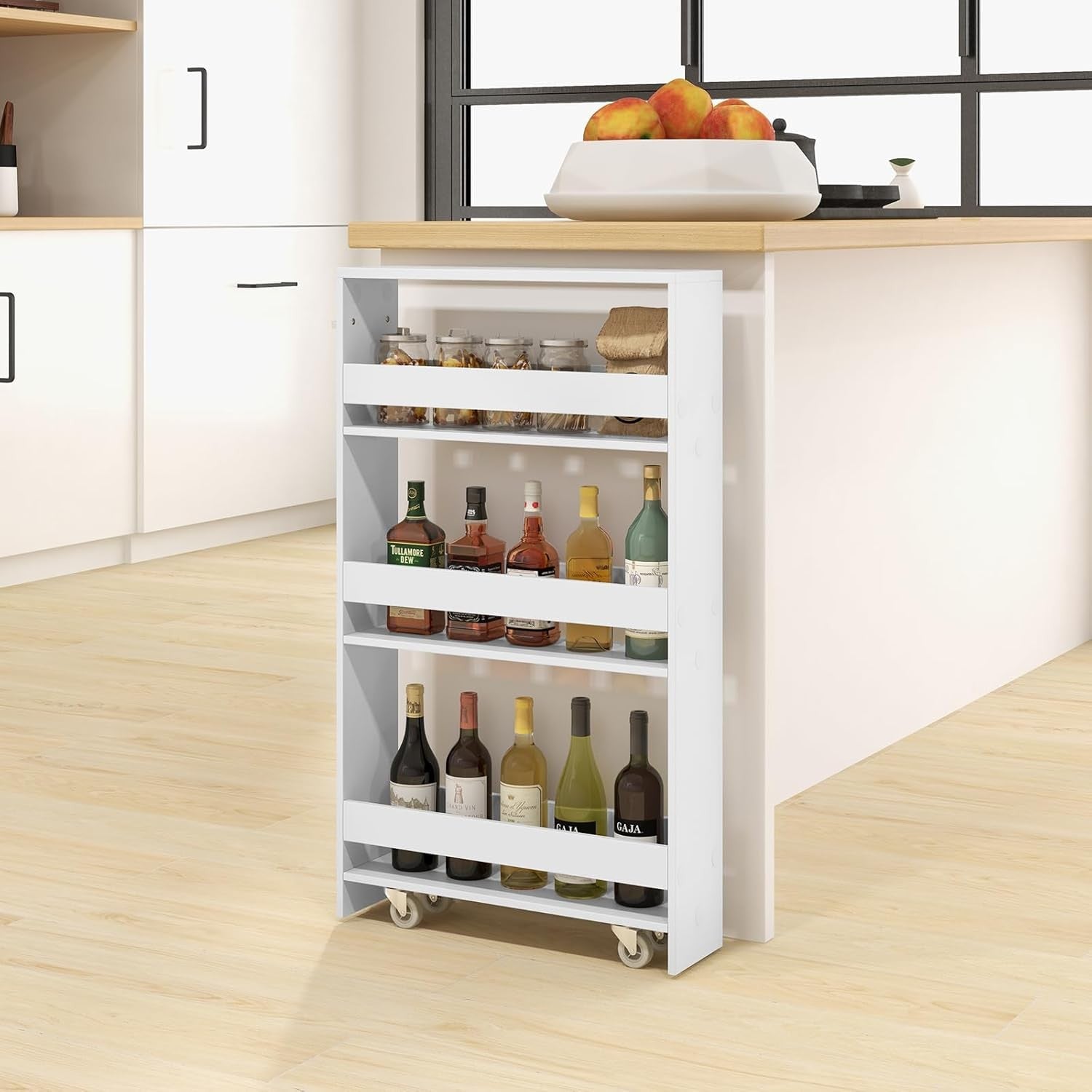 Slim Rolling Storage Trolley 4 Tier Narrow Kitchen Bathroom Wheels