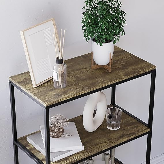 Modern Industrial 4-Tier Shelving Unit – Rustic Wood Storage Rack for Home Offic