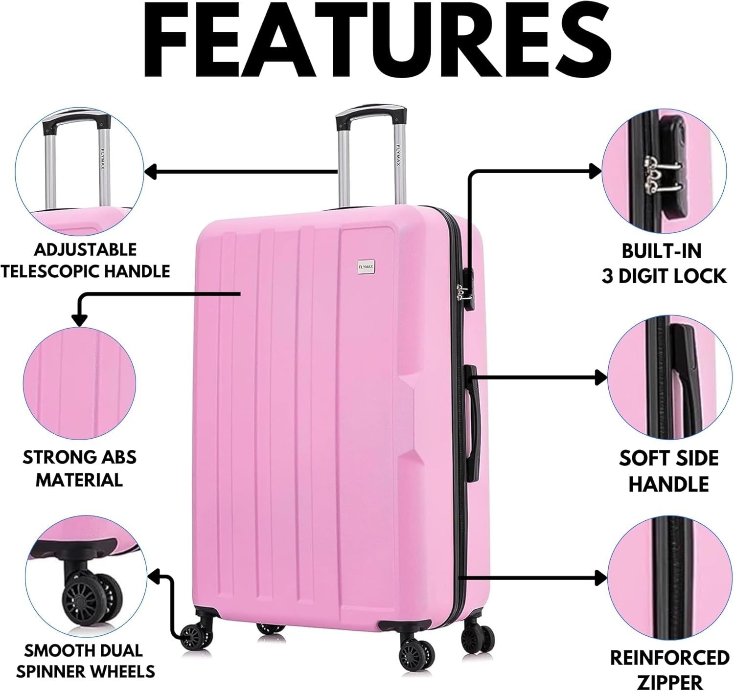 Carry On Travel Case 55x35x20 Ultra Lightweight ABS Spinner Cabin Luggage 35L