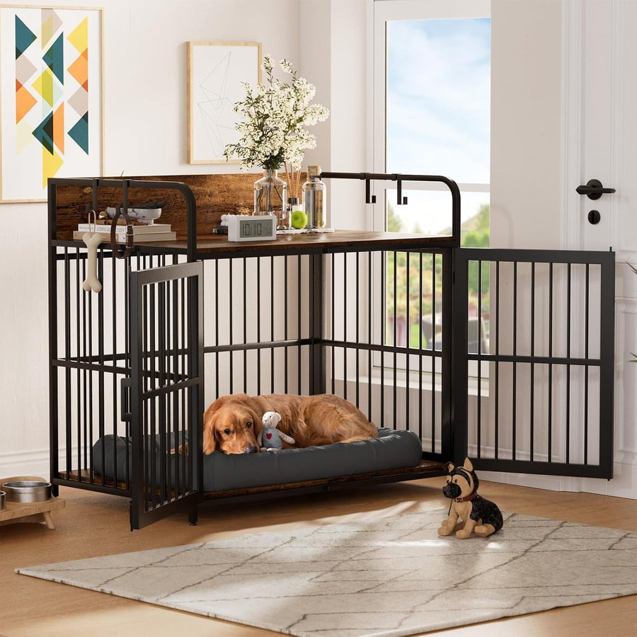 Large Heavy Duty Wooden Dog Crate with Dual Doors – Indoor Furniture