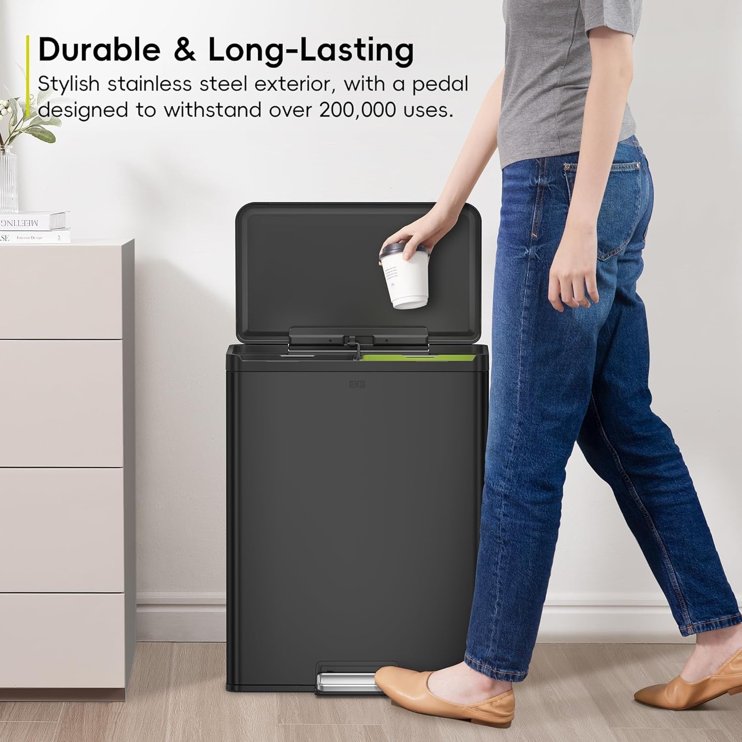 60L Dual Recycling Kitchen Bin 30L+30L Matt Black