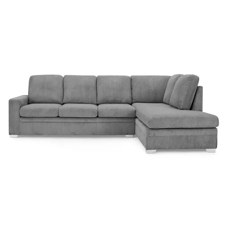 Grey Jumbo Cord Corner Sofa RH Chaise 4-Seater Deep Seat Lounge Couch