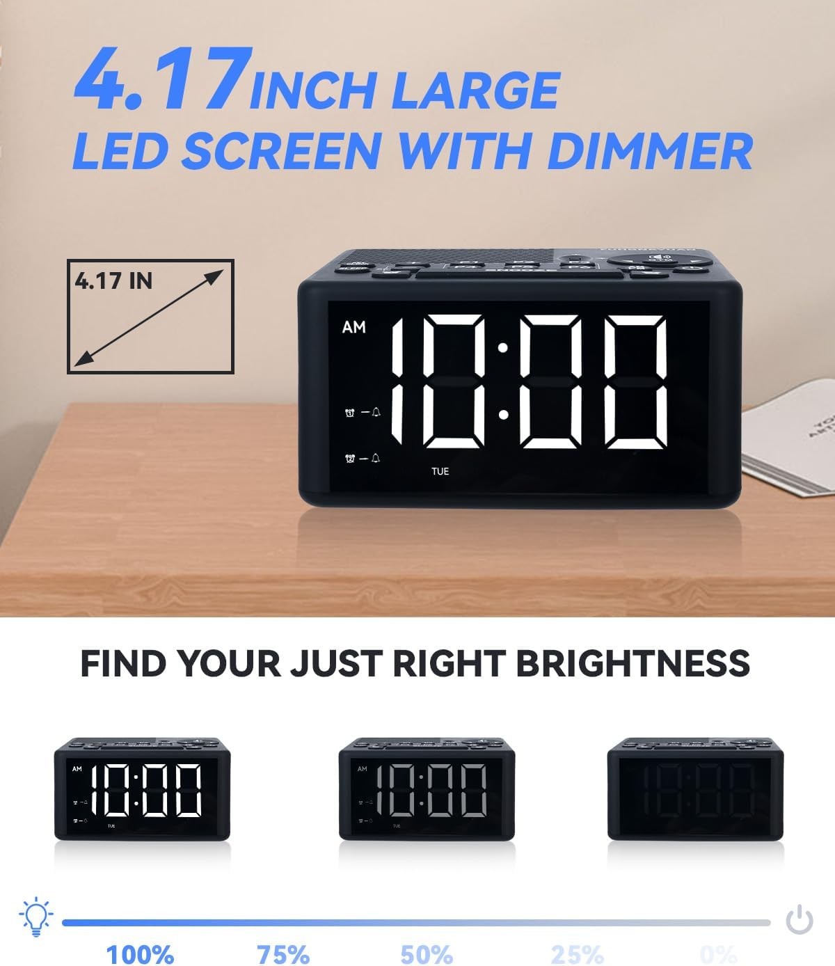 AM FM Digital Alarm Clock Radio Large LED Display Dual Alarm Snooze Timer
