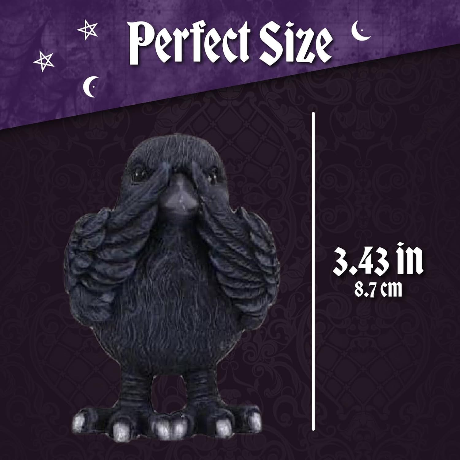 Three Wise Raven Figurines Resin 8.7cm Gothic Ornament Set Home Decor Gift