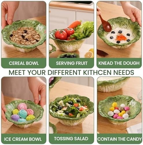 Large 3-Piece Ceramic Mixing & Serving Bowls Nesting Salad Prep Bowls