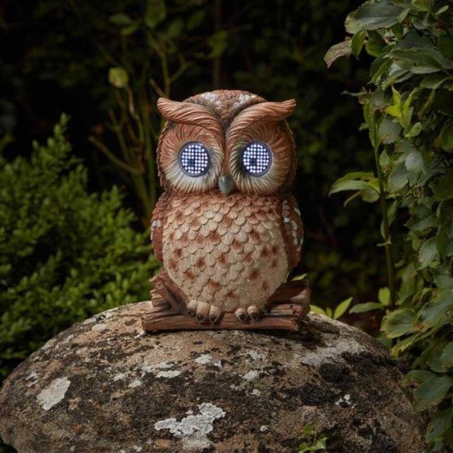 Large Solar Owl Garden Ornament • LED Light-Up Winking Eyes • Outdoor Decor