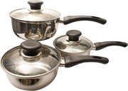 3Pcs Stainless Steel Saucepan Set with Glass Lids – 14cm 16cm 18cm