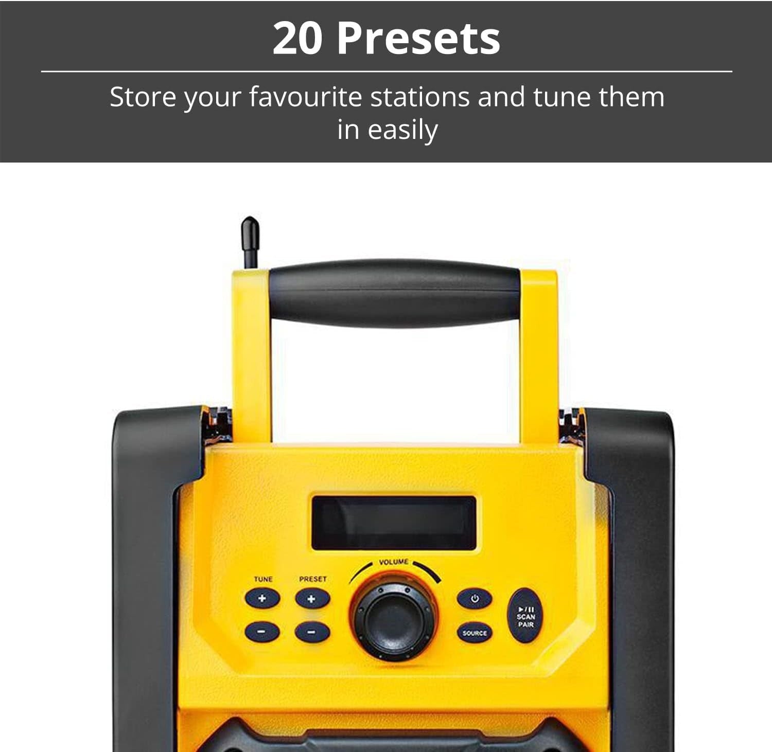 Heavy Duty Jobsite FM Radio Bluetooth AUX IPX5 Water Resistant