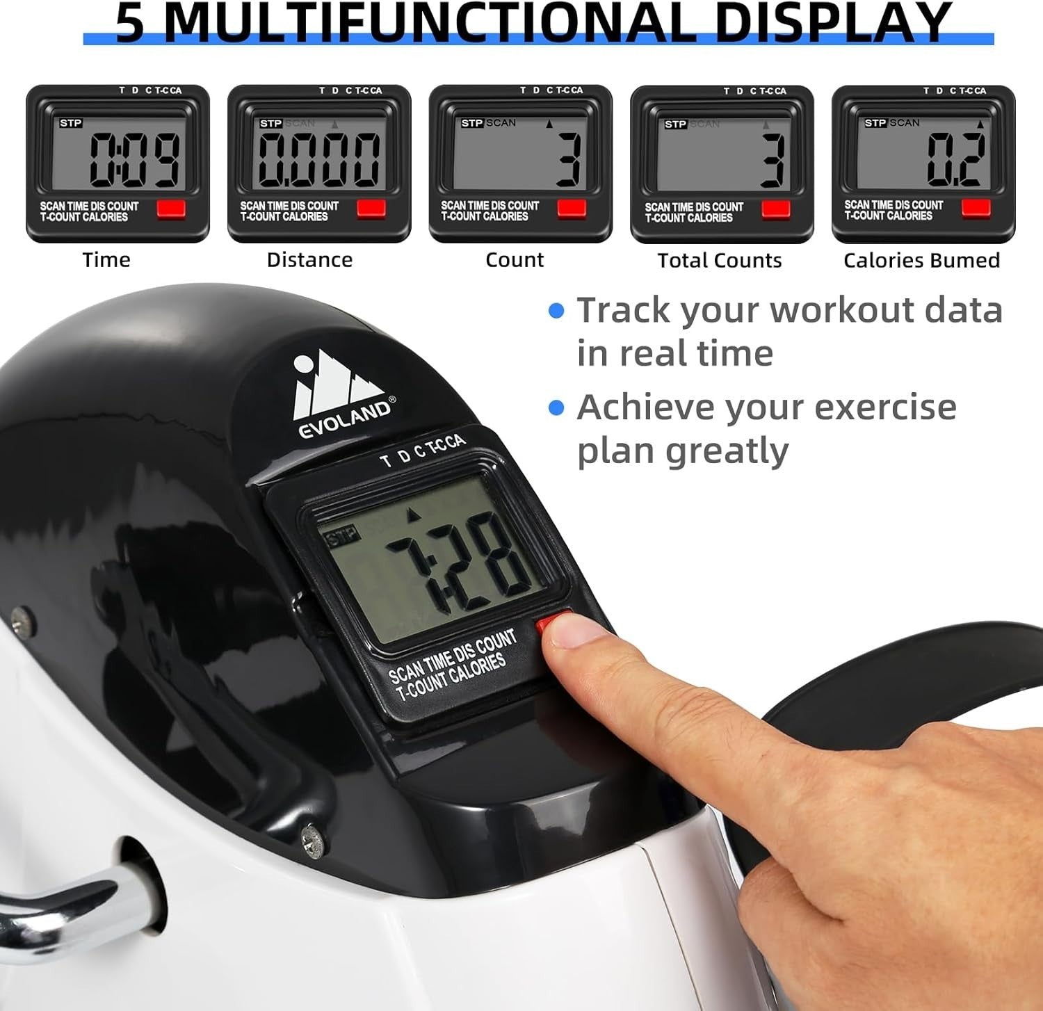 Under Desk Pedal Exerciser with Handle LCD Adjustable Resistance