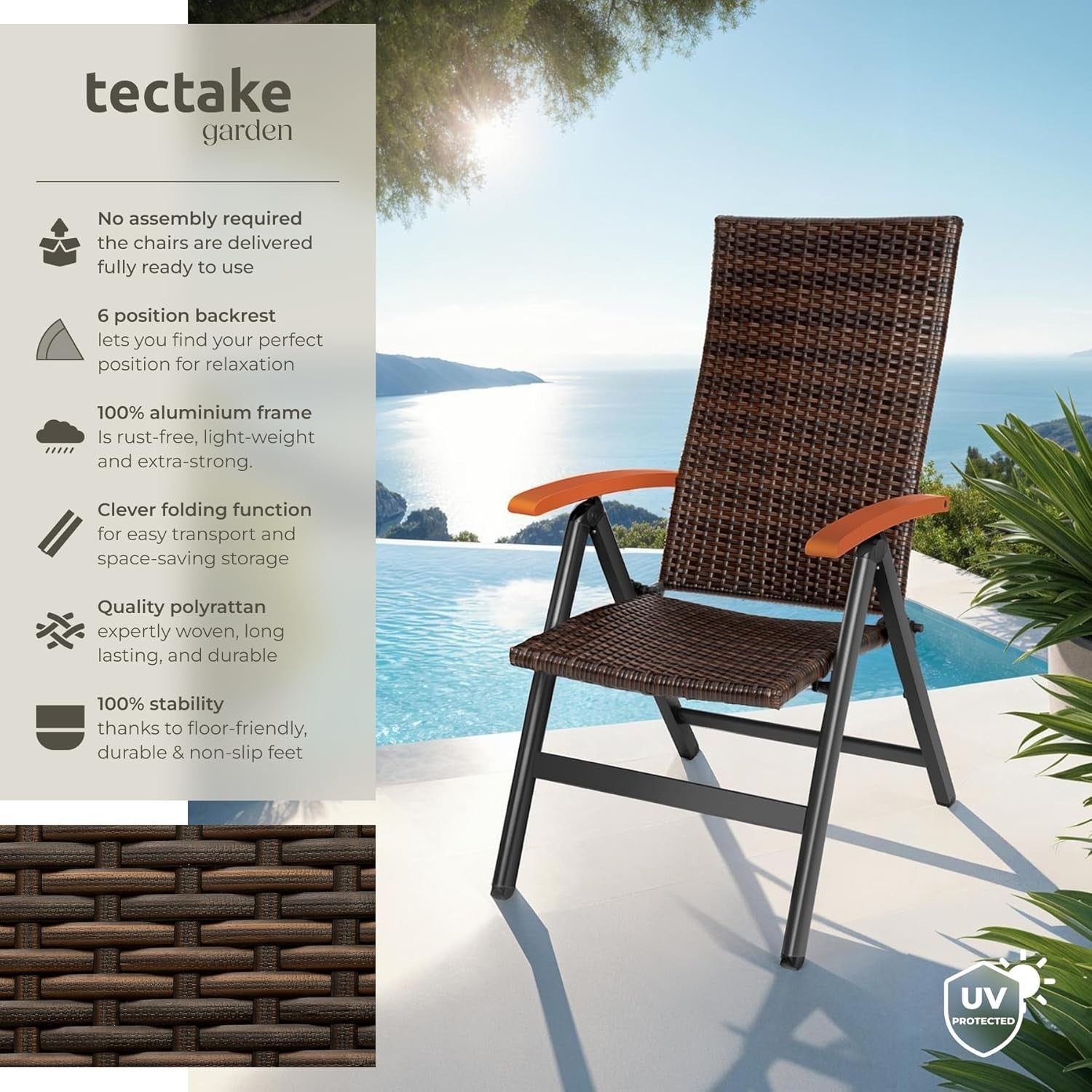 Adjustable Reclining Rattan Garden Chair Folding Patio Balcony Outdoor Armchair