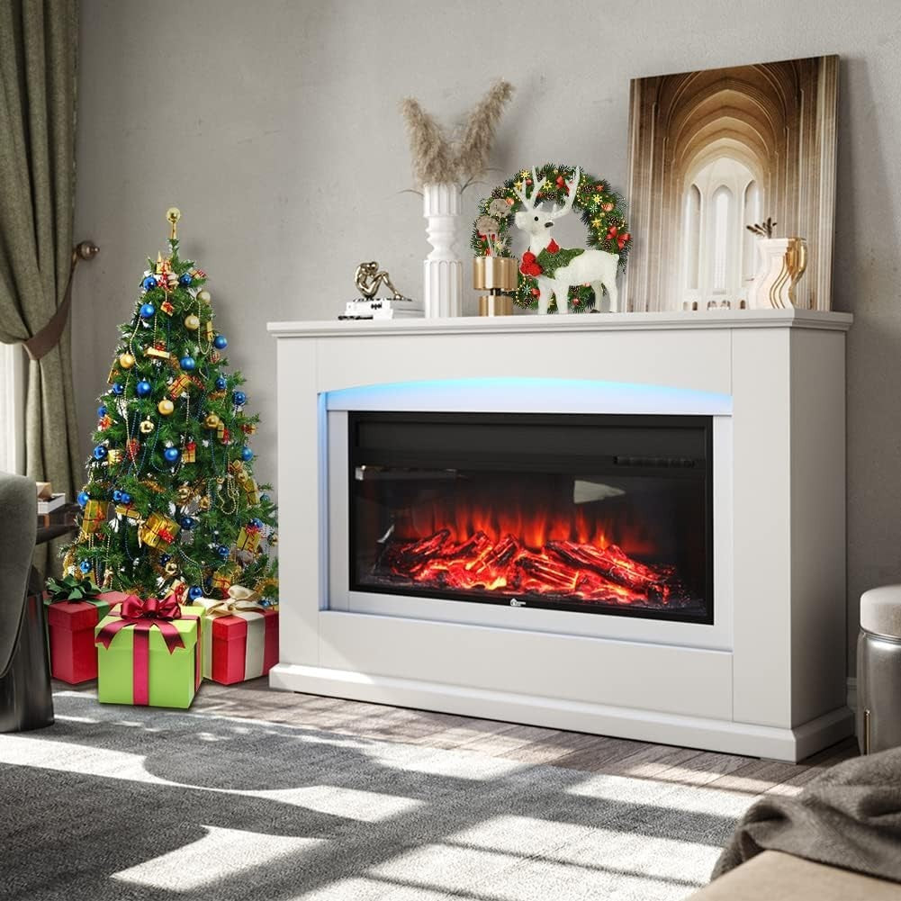 50" Freestanding Electric Fireplace Heater 7-Colour LED Flame Remote Control