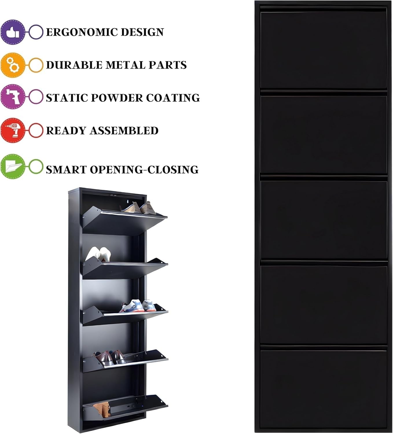Slim 5-Tier Wall Mounted Shoe Cabinet – Tall Narrow Metal Storage Unit