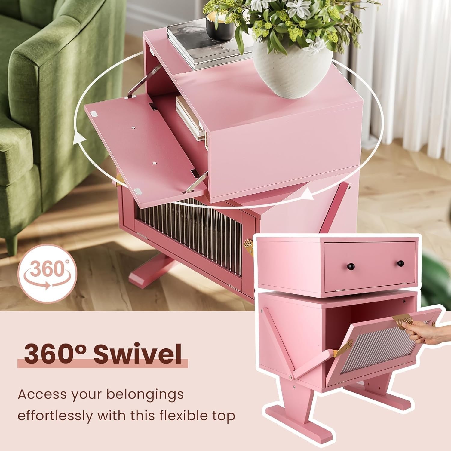 Kids Nightstand with LED Lights Pink Bedside Table Robot Design Storage
