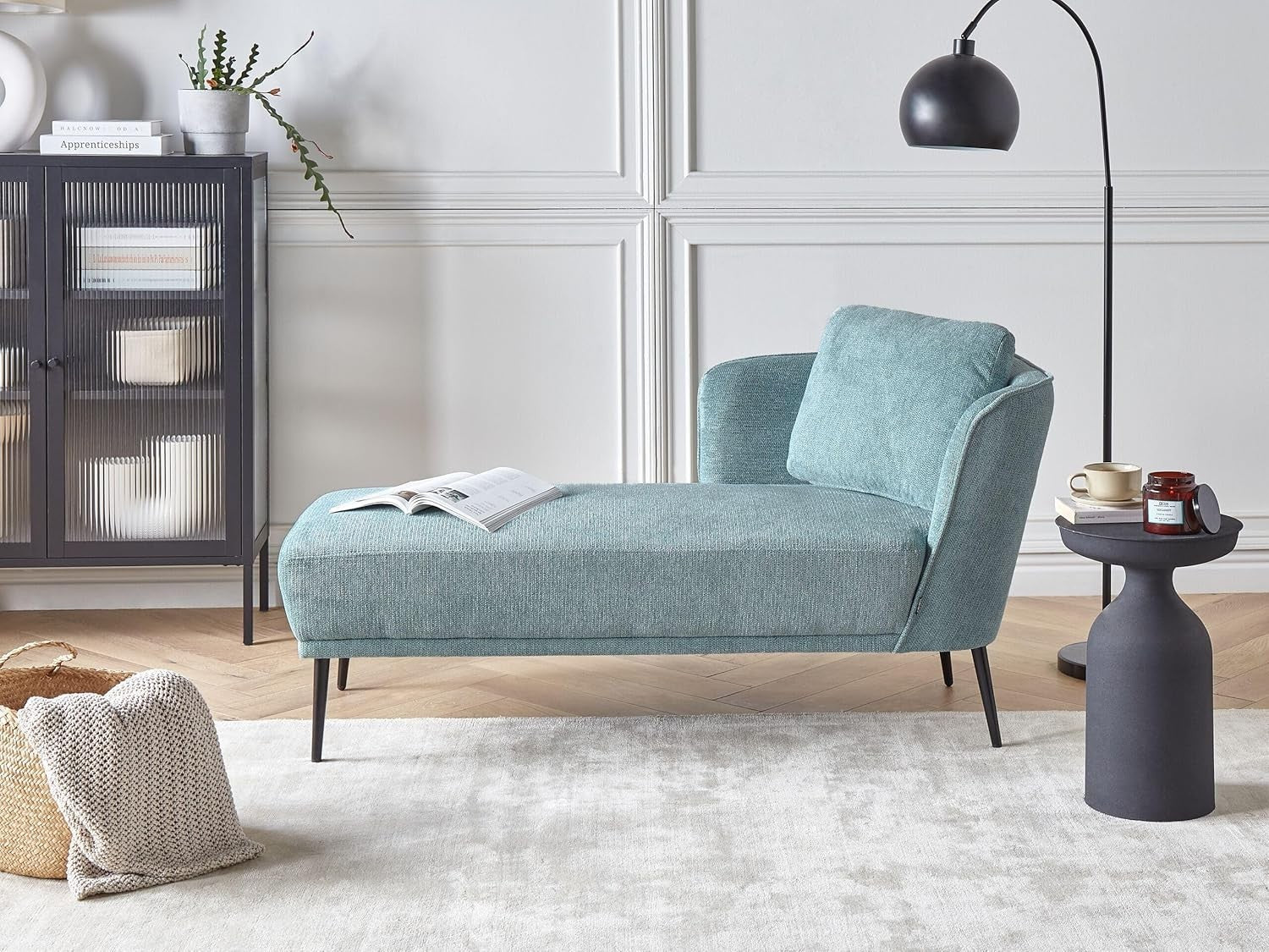 Retro Polyester Chaise Lounge Right Armrest Blue with Cushion Living Room