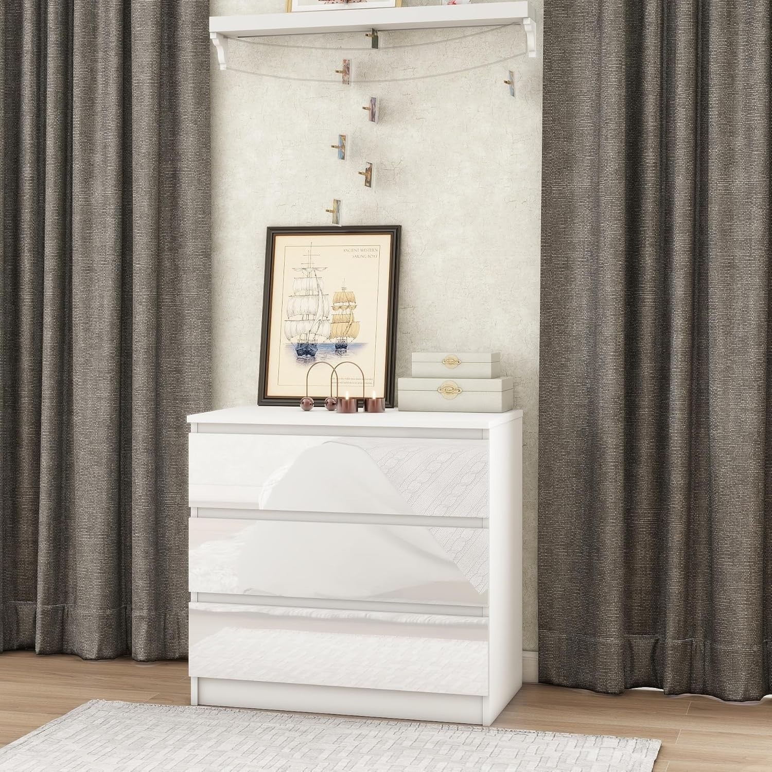 High-Gloss 3 Drawer Chest Storage Cabinet Bedroom Living Room Organizer Unit