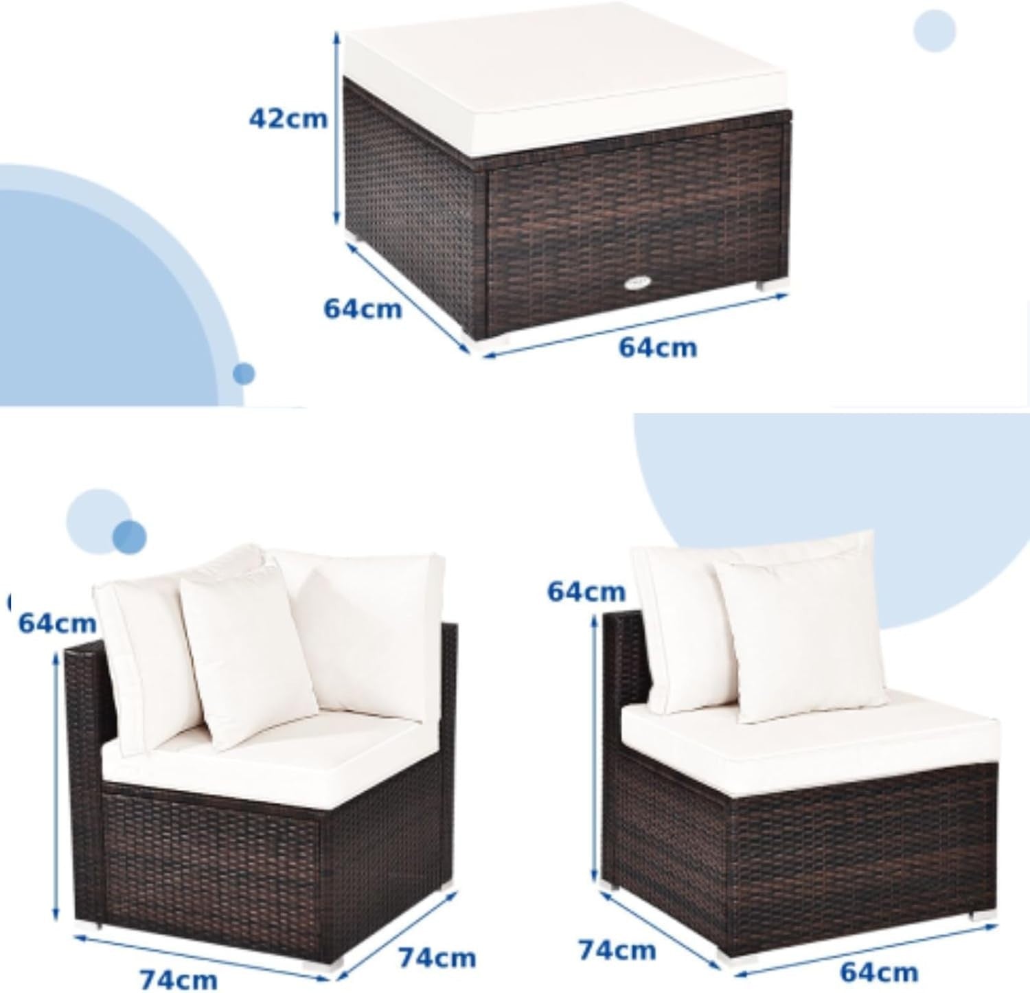 4PC White Rattan Garden Sofa Set Modular Patio Lounge Coffee Table Cushions
