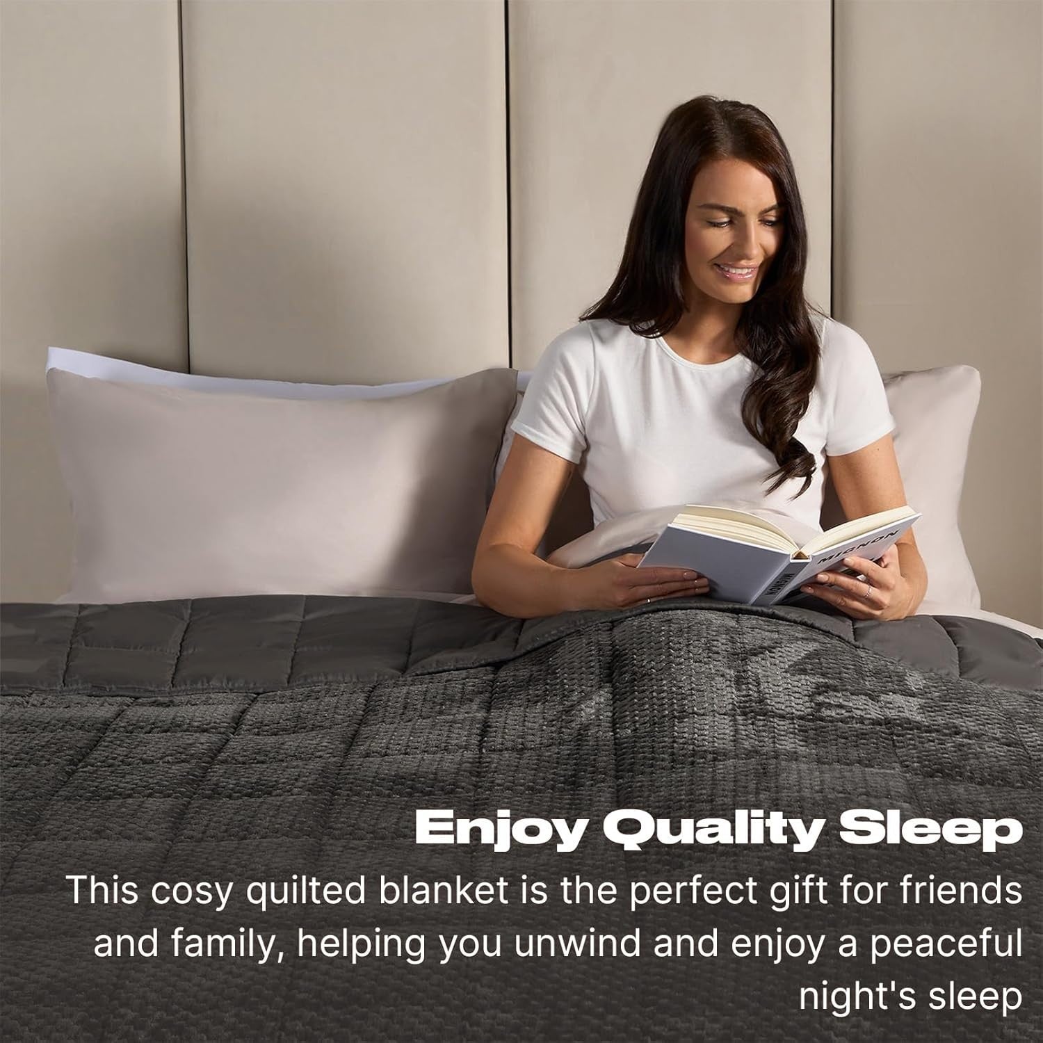 8kg Weighted Blanket 150x200cm Charcoal Waffle Fleece Double Bed Sleep Therapy