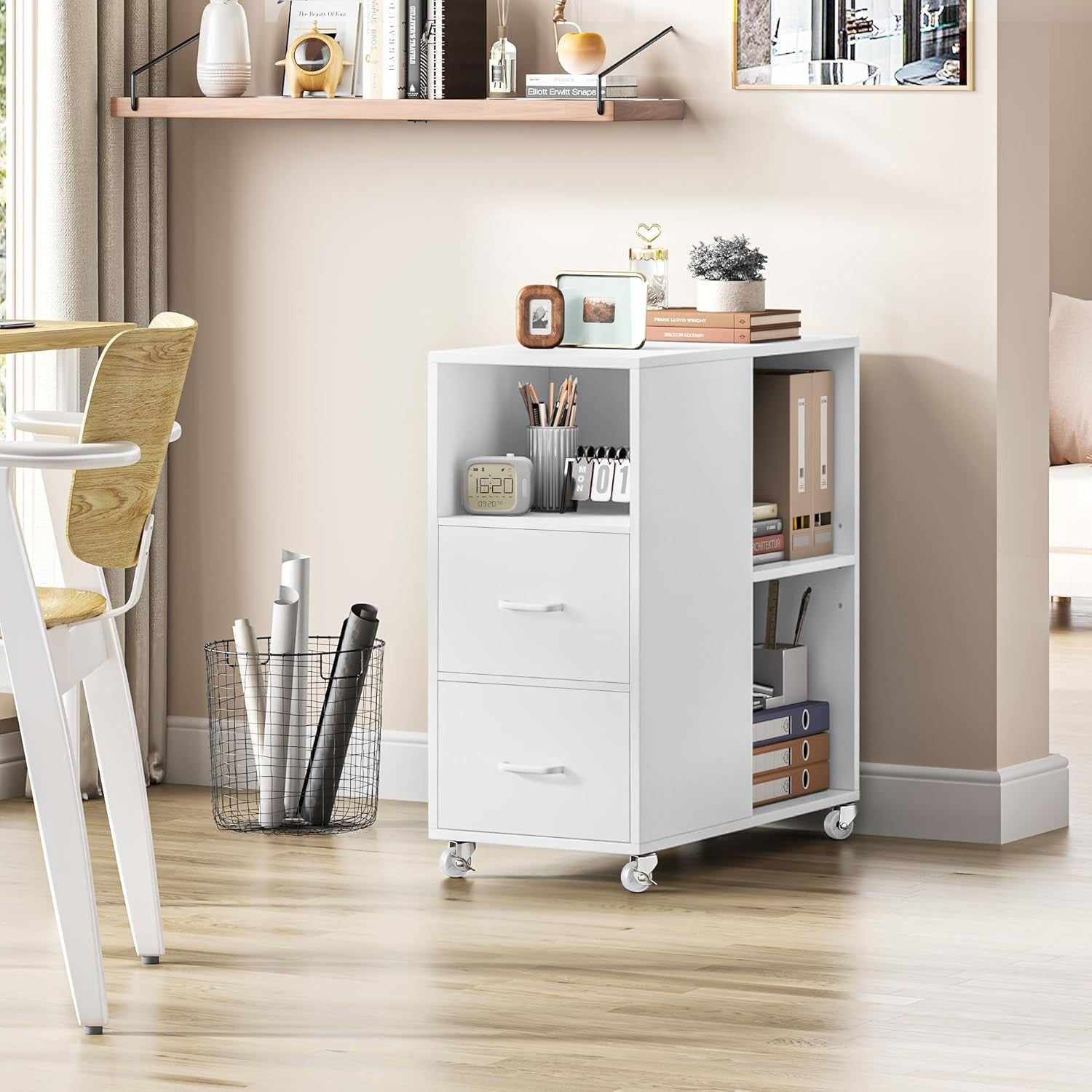 Under Desk File Cabinet With Open Shelves Rolling Office Storage Unit